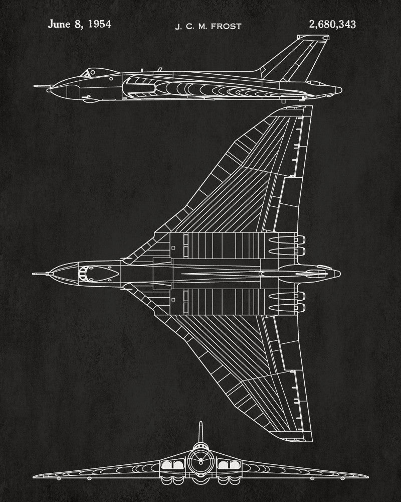 Vulcan Bomber Patent Print Aircraft Blueprint Flying Poster