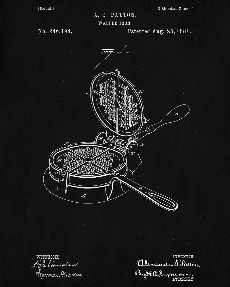 Waffle Iron Patent Print Cafe Poster Kitchen Wall Art - OnTrendAndFab