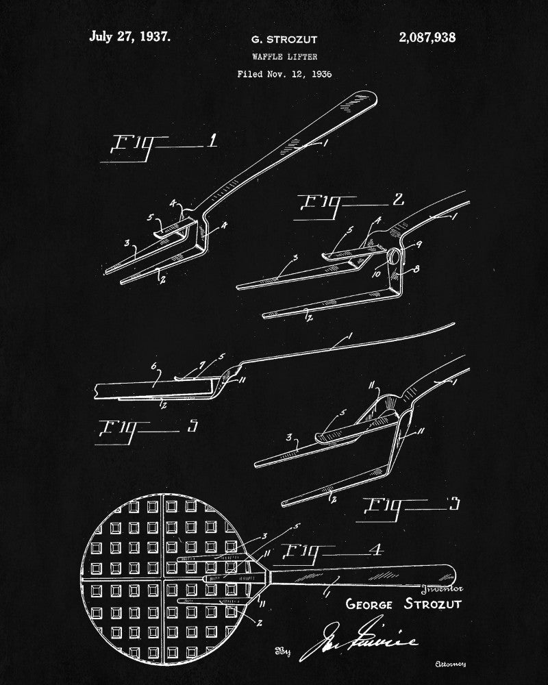 Waffle Fork Patent Print Cafe Poster Kitchen Wall Art - OnTrendAndFab