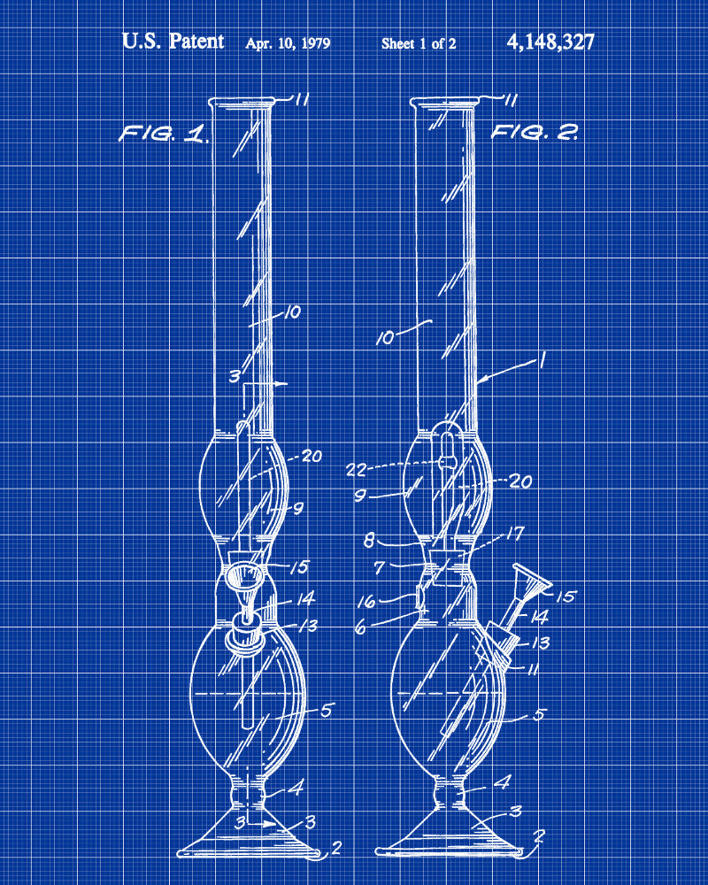 Bong Smoking Pipe Patent1980 - Light Blue Digital Art by Aged Pixel - Pixels
