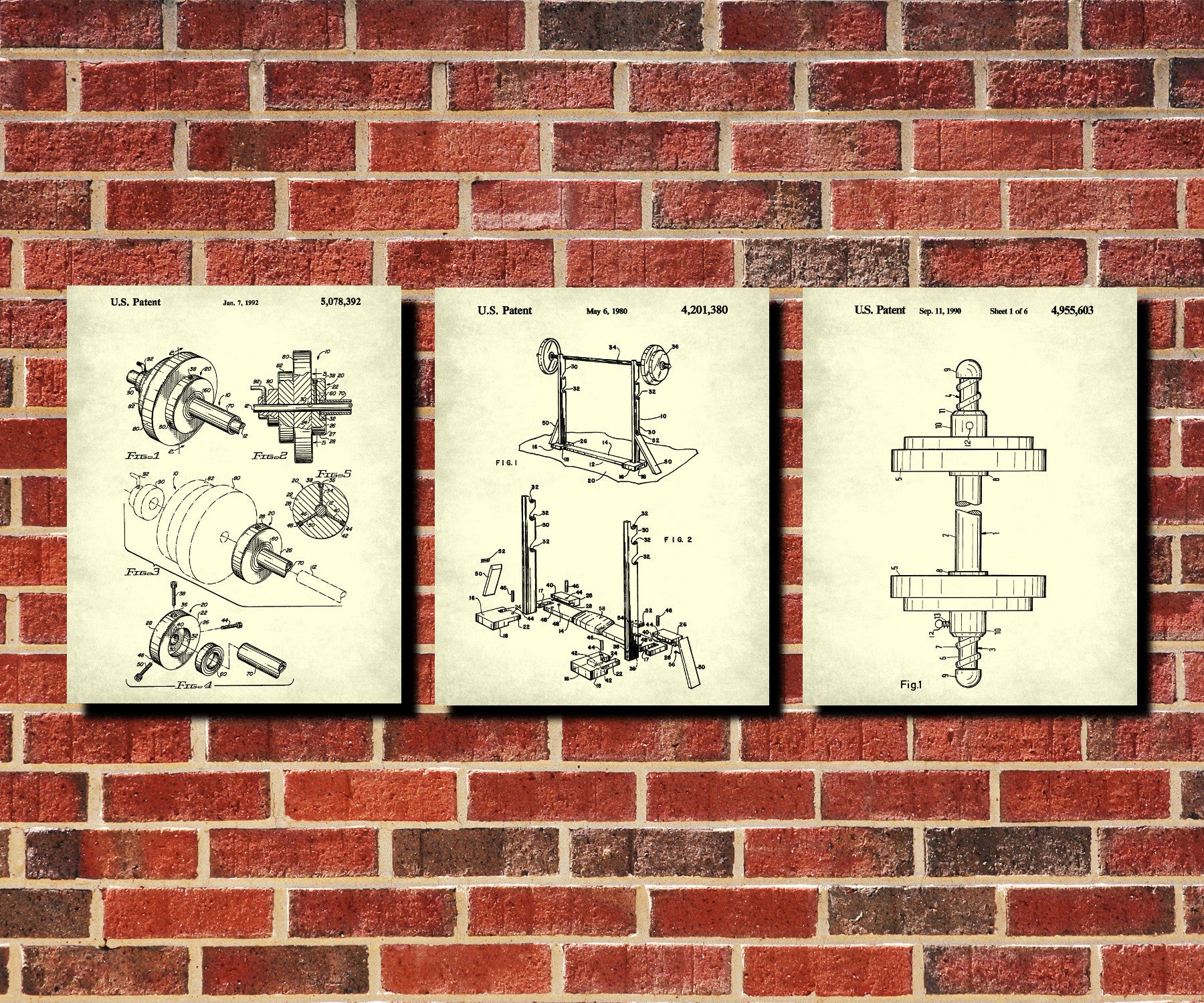 Weight Lifting Patent Prints Set 3 Fitness Blueprint Posters