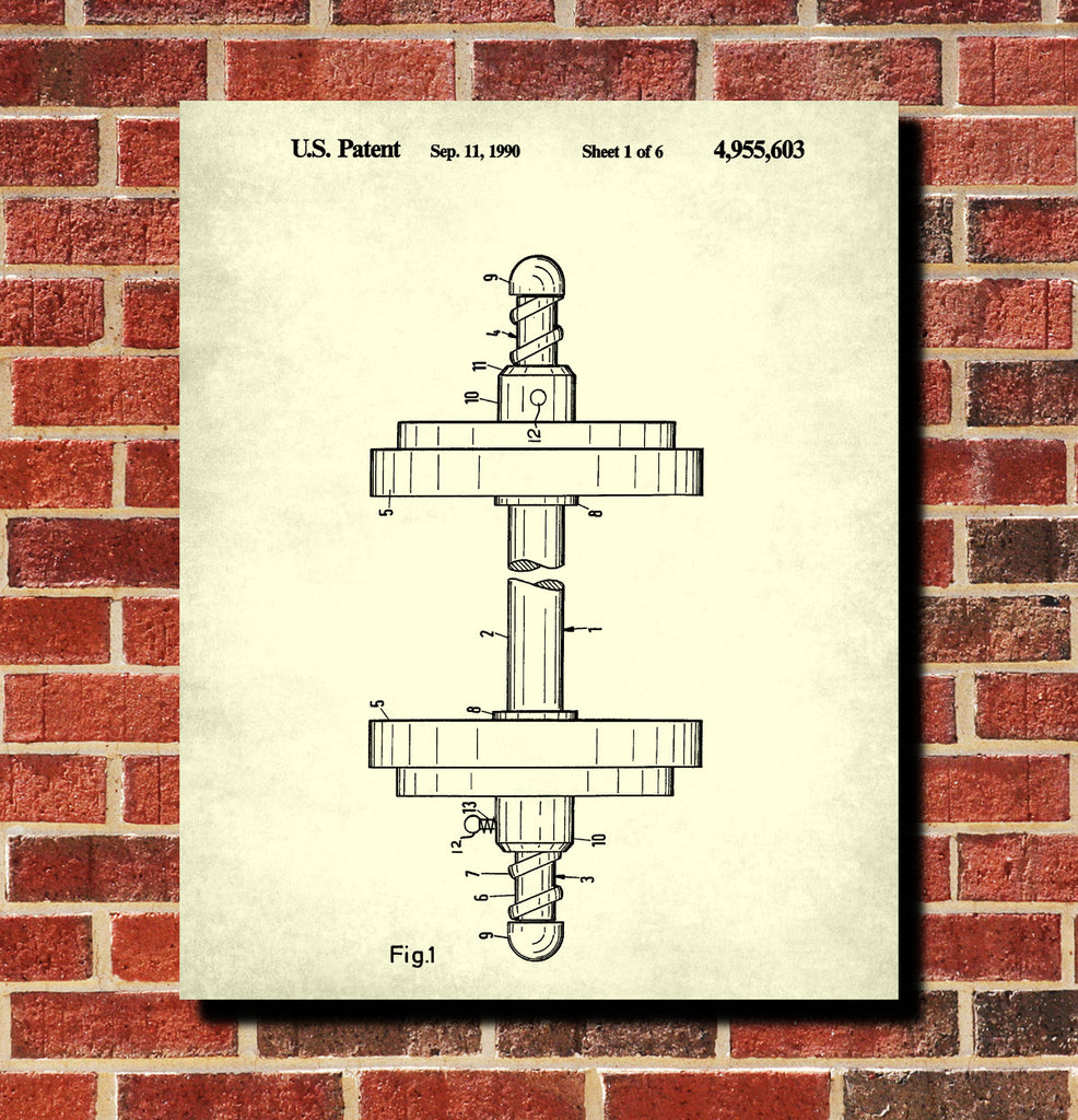 Weight Lifting Patent Print Poster Dumbbell Blueprint