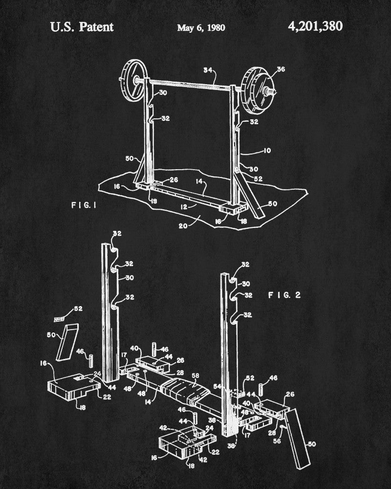Weight Lifting Patent Print Poster Barbell Stand Blueprint