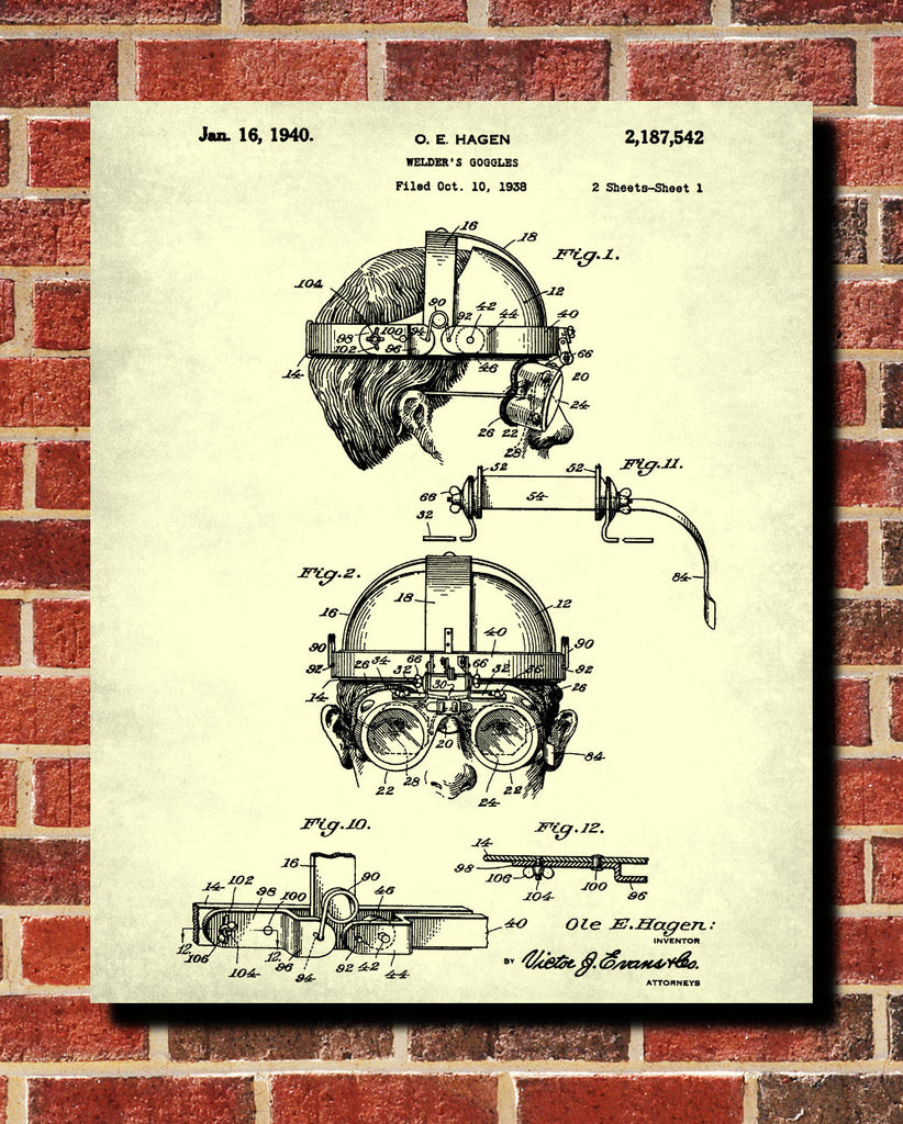 Welding Patent Print Welders Goggles Blueprint Workshop Poster - OnTrendAndFab