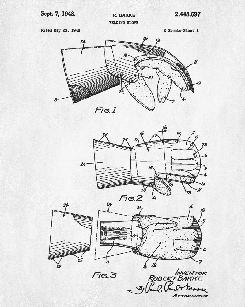 Welding Glove Patent Print Welder Blueprint Workshop Poster