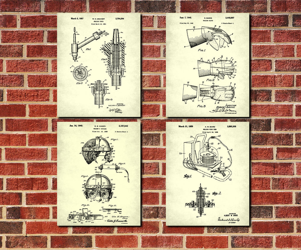 Welding Patent Prints Set 4 Welders Wall Art Posters