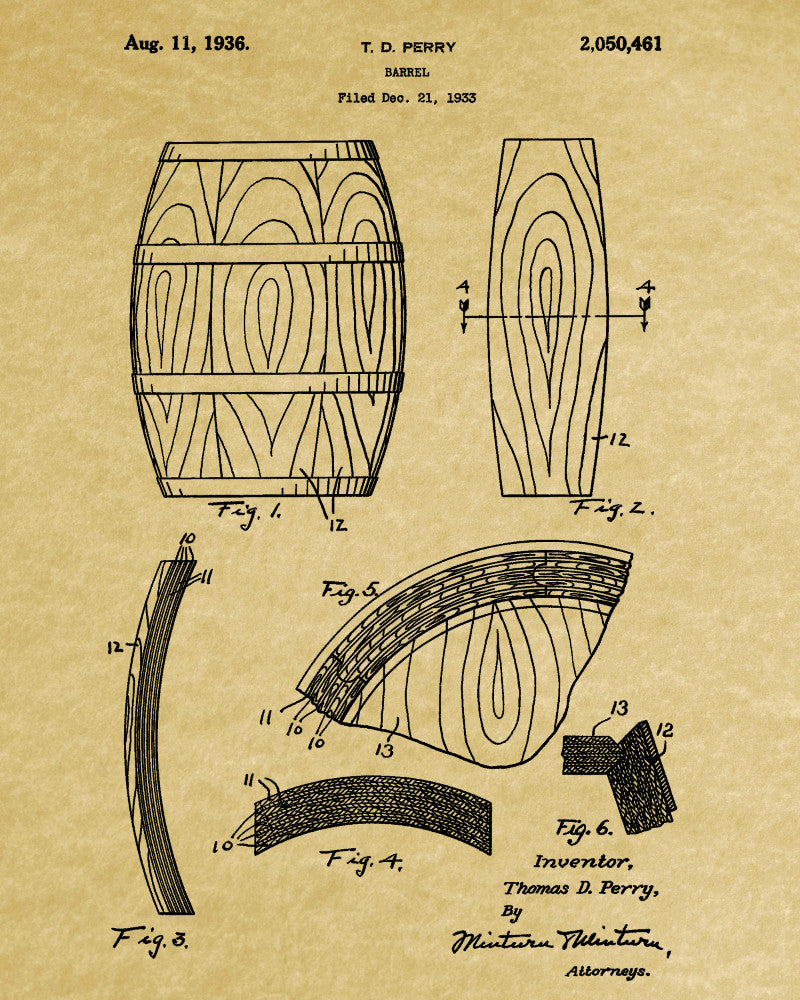  Whiskey Barrel Patent Print Bar Wall Art Pub Poster