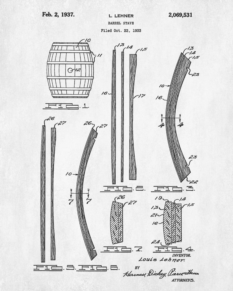 Whiskey Barrel Patent Print Bar Decor Wall Art Pub Poster