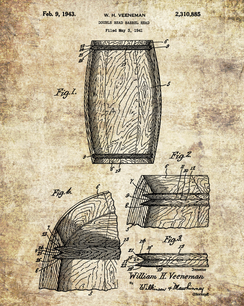 Whiskey Barrel Patent Print Bar Wall Art Pub Poster