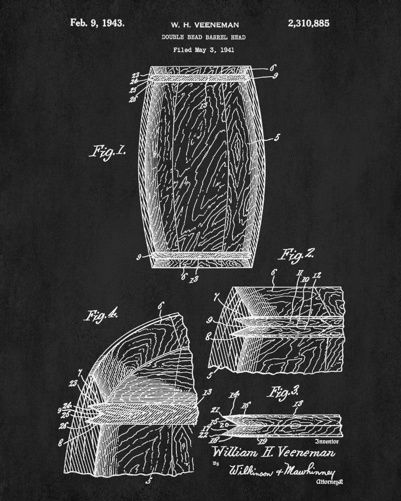 Whiskey Barrel Patent Print Bar Wall Art Pub Poster