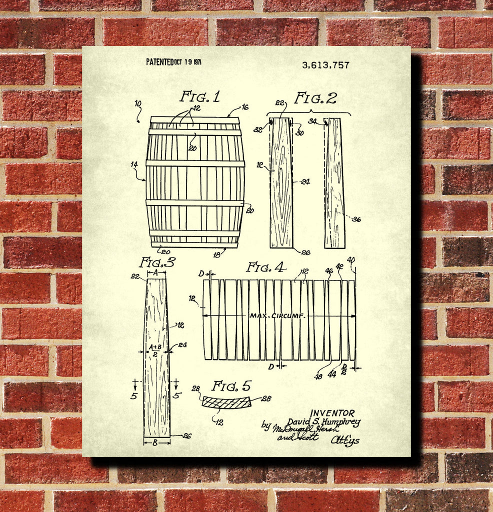 Whiskey Barrel Patent Print Bar Wall Art Pub Poster