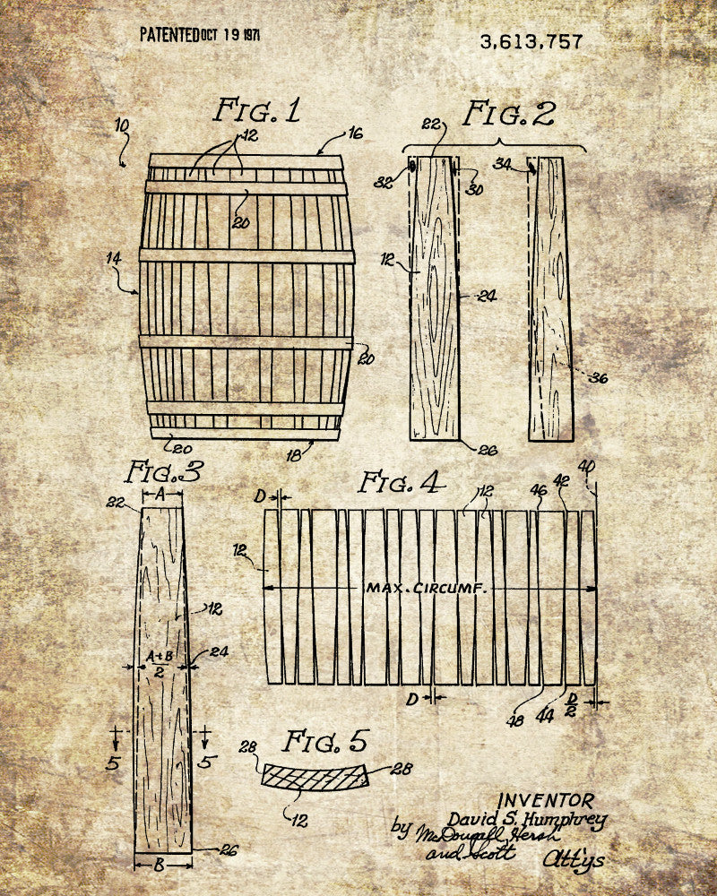 Whiskey Barrel Patent Print Bar Wall Art Pub Poster