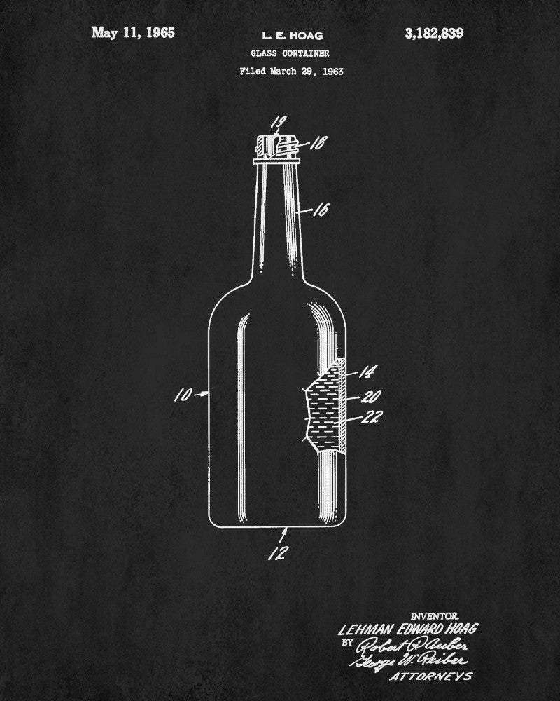 Whiskey Bottle Patent Print Bar Wall Art Pub Decor Poster