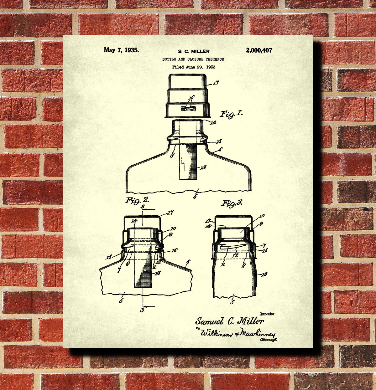 Bar Decor Whiskey Bottle Patent Print Pub Wall Art Poster