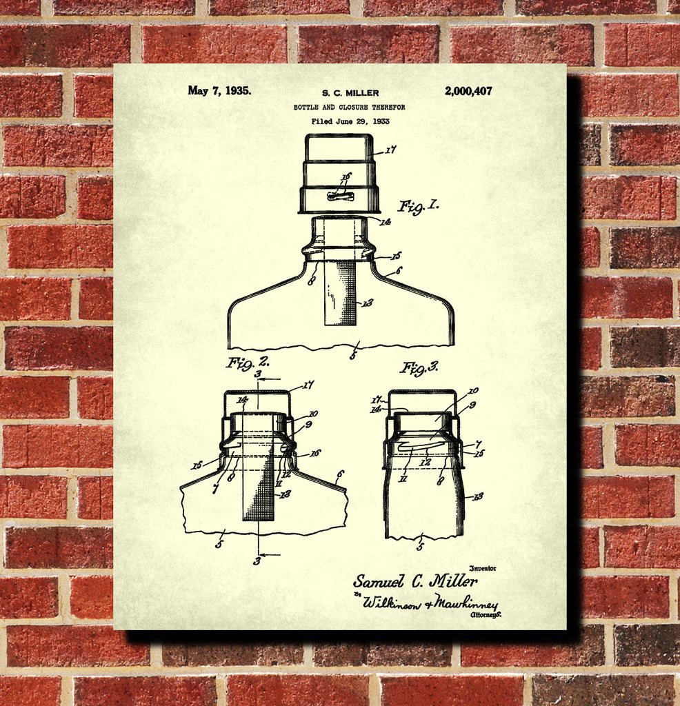 Bar Decor Whiskey Bottle Patent Print Pub Wall Art Poster