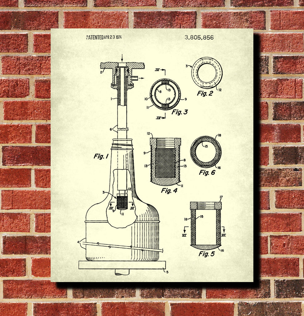 Whiskey Bottle Filling Patent Print Bar Wall Art Pub Decor Poster