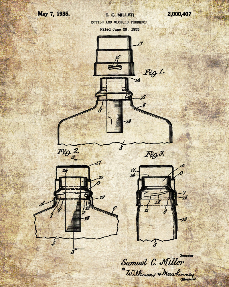 Bar Decor Whiskey Bottle Patent Print Pub Wall Art Poster