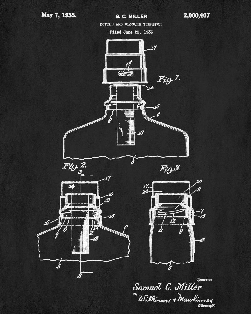 Bar Decor Whiskey Bottle Patent Print Pub Wall Art Poster