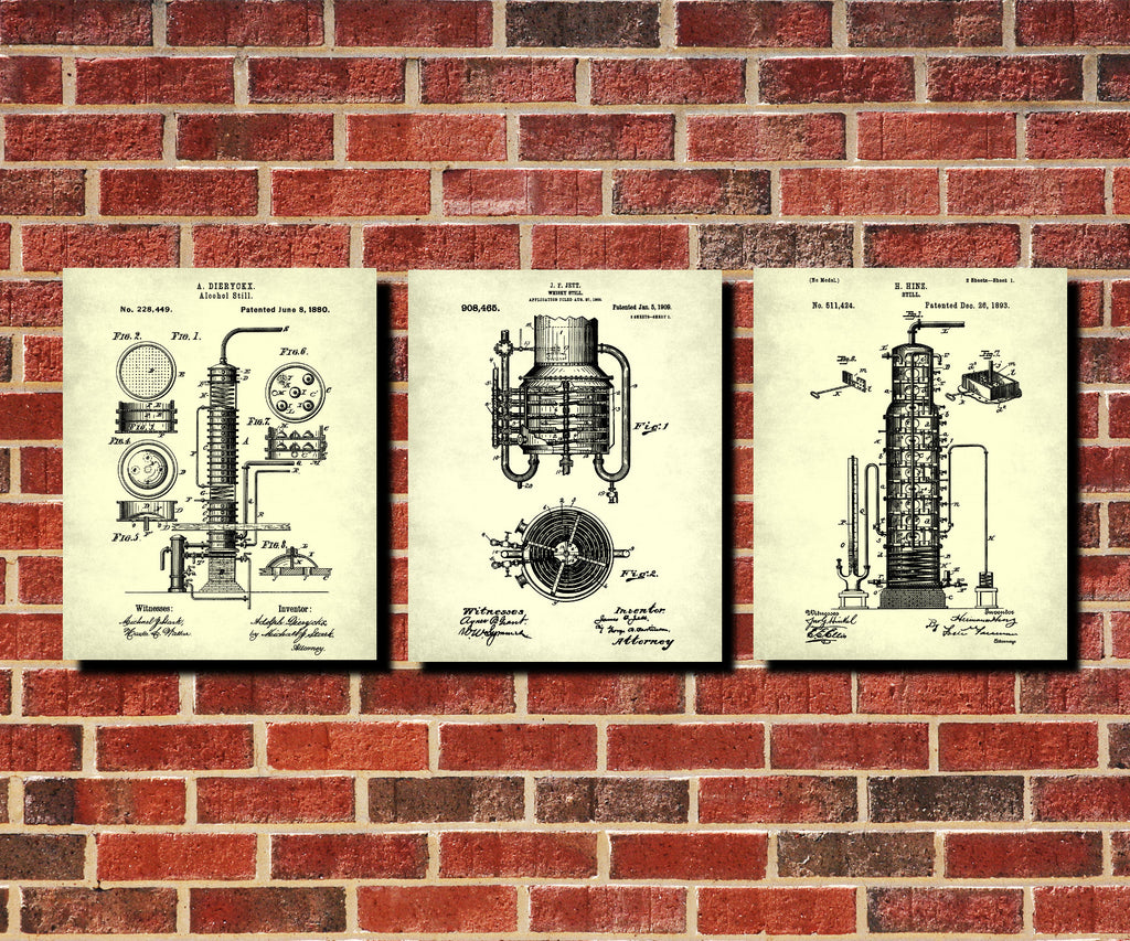 Whiskey Patent Prints Set 3 Bar Wall Art Cafe Posters