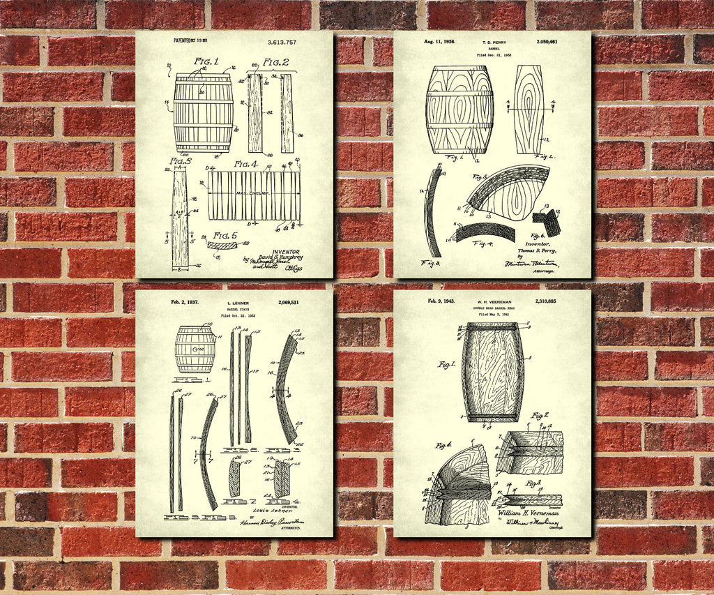 Whiskey Patent Prints Set 4 Cafe Posters Bar Wall Art