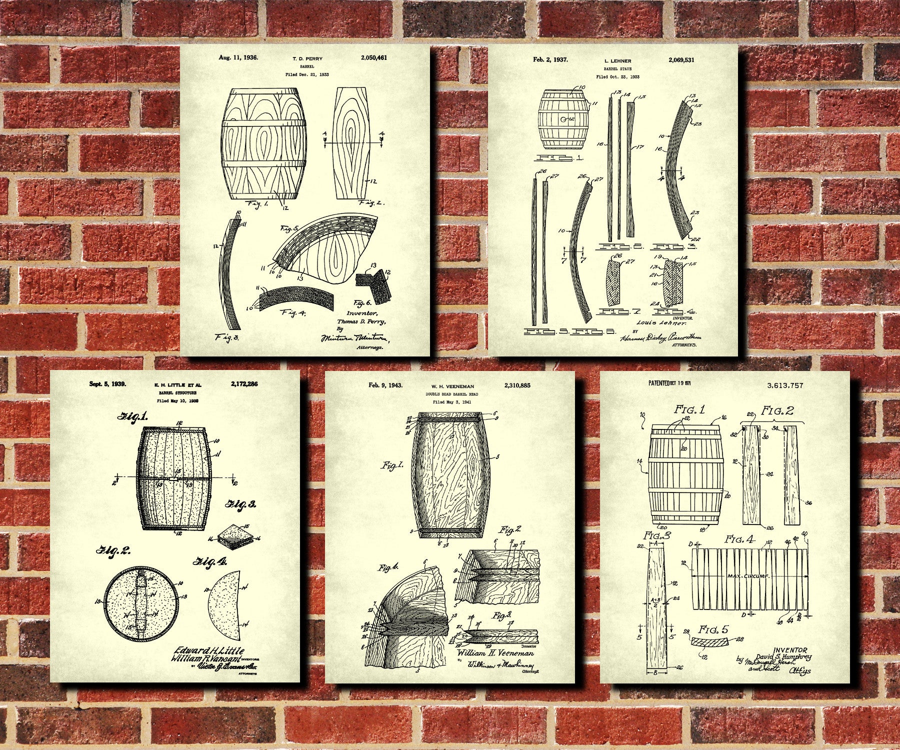 Whiskey Patent Prints Set 5 Cafe Posters Bar Wall Art