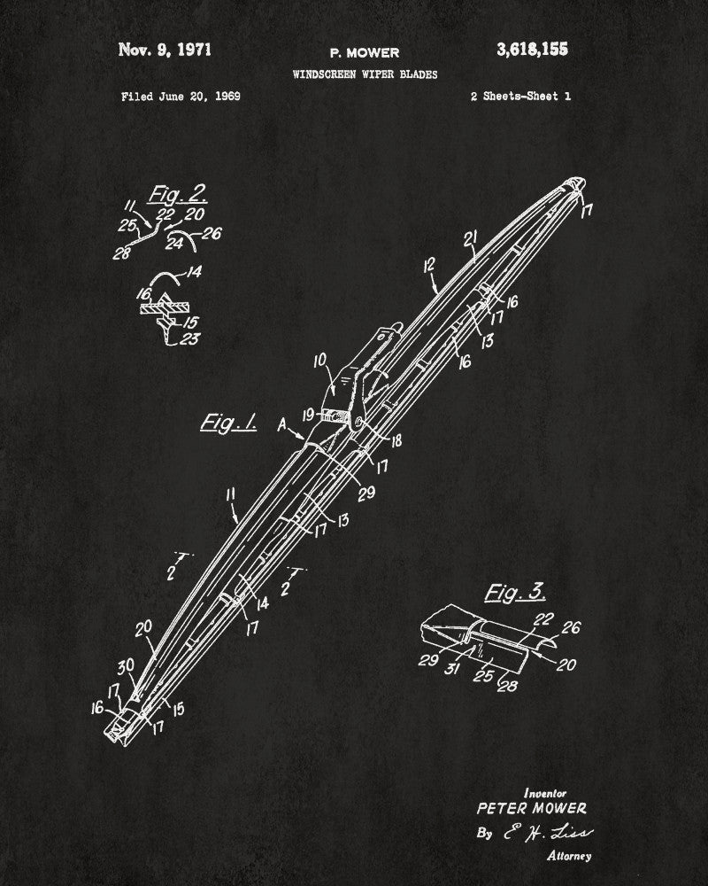 Windscreen Wipers Patent Print Garage Blueprint Workshop Poster