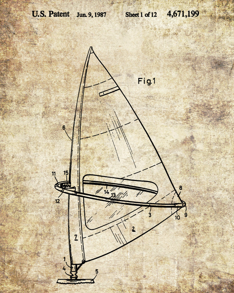 Windsurfer Patent Print Nautical Art Windsurfing Poster