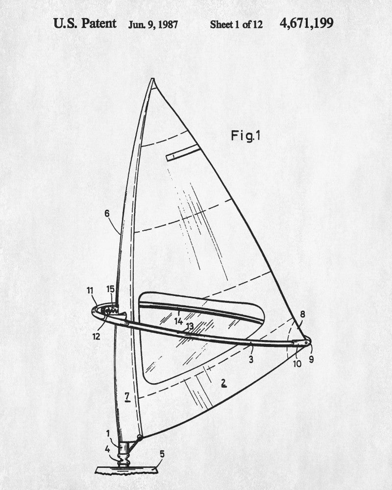 Windsurfer Patent Print Nautical Art Windsurfing Poster