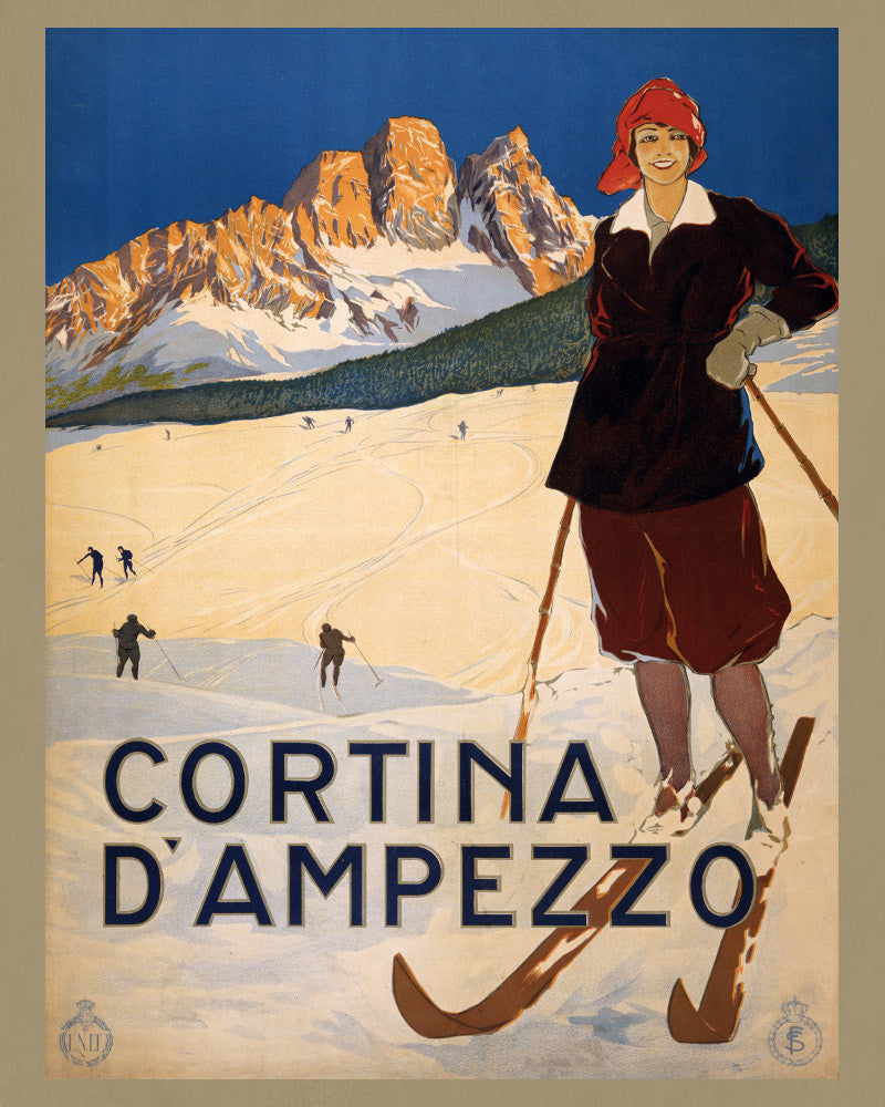 Cortina D'Ampezzo Print Vintage Skiing Travel Poster Art