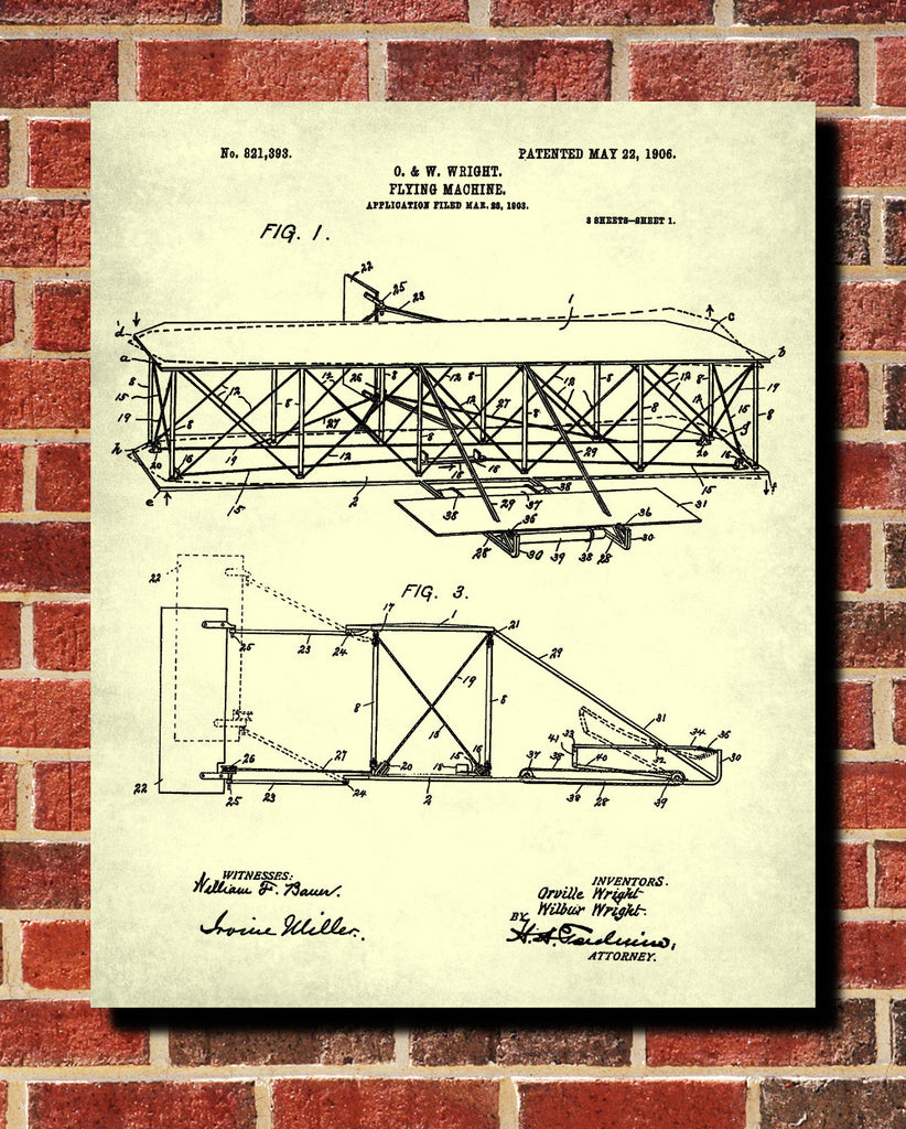 Wright Brothers Blueprint Aircraft Patent Print Flying Poster - OnTrendAndFab