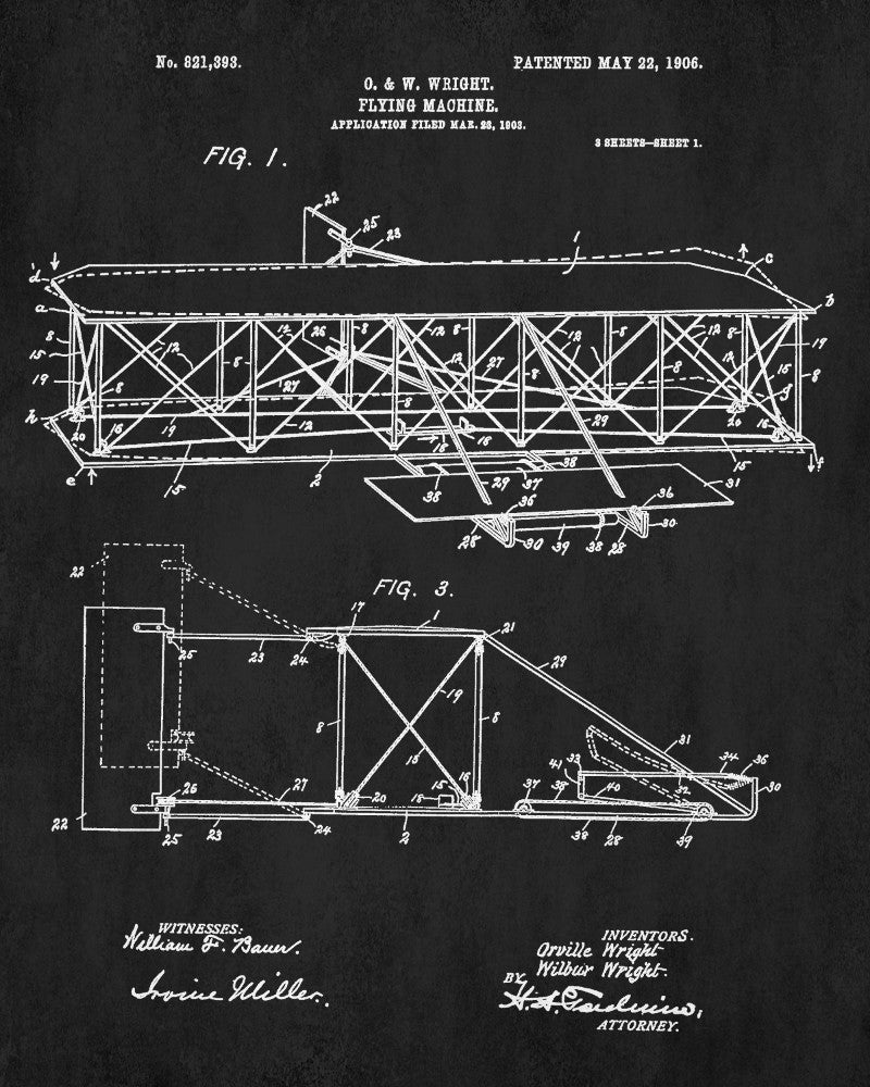 Wright Brothers Blueprint Aircraft Patent Print Flying Poster - OnTrendAndFab