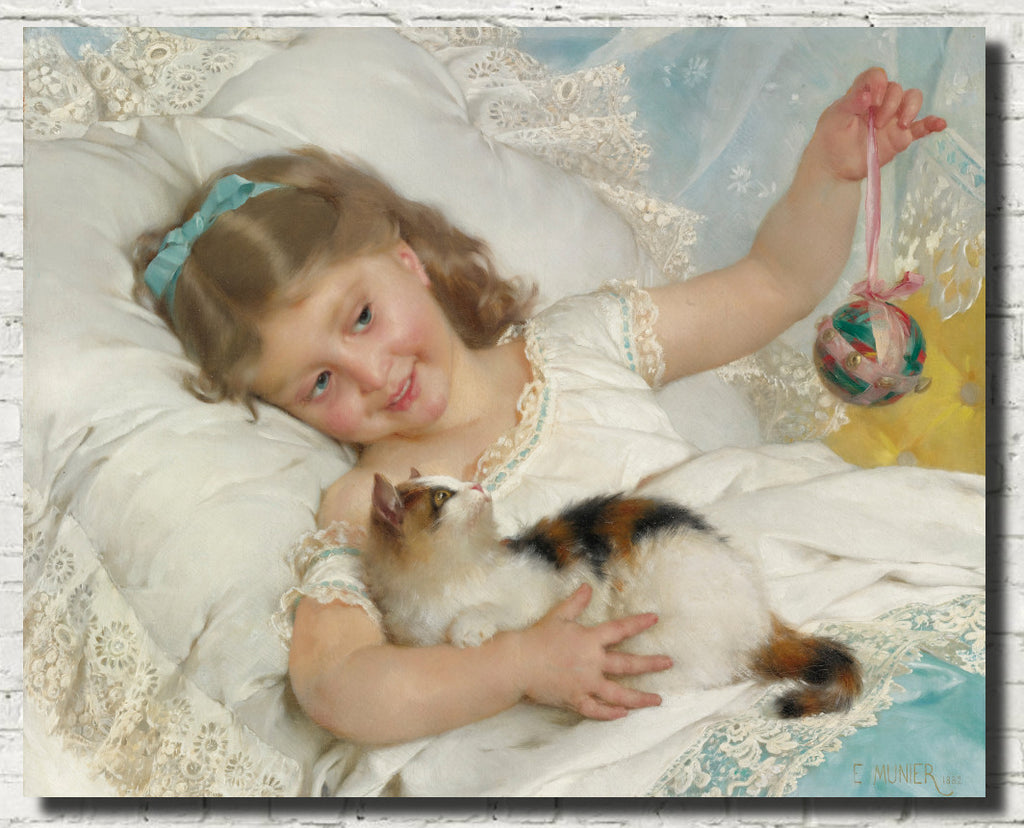 Émile Munier Fine Art Print, Young Girl and Cat